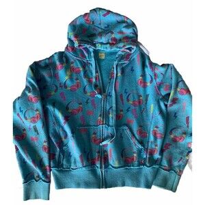 80’s Zipper Hoodie Headphones Music Teen Woman’s Sz Medium Pockets Blue Pink